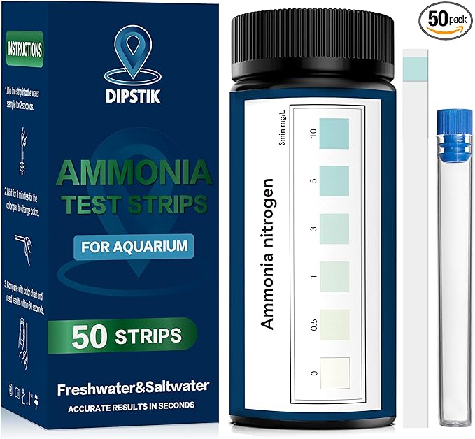 DIPSTIK Ammonia Test Strips for Fish Tank,Feshwater & Saltwater Aquarium Water Test Kit (50)