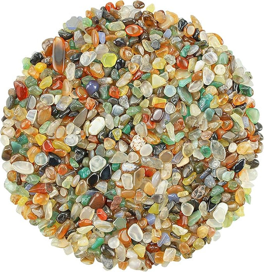 ZHIYUXI Multicolor Agate 1lb Crystal Chips Bulk Fish Tank Decorations Aquarium Rocks Gravel Vase Filler Stones Crystals for Candle Making Witch Kit Gravel for Plants Quartz Sand Gemstone