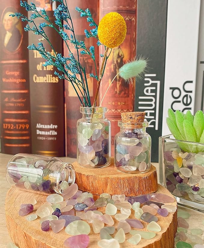 Fluorite Aquarium Gravel Fish Tank Gravel Rocks Polished Tumbled Stones Chips Stone Crushed Healing Crystal Quartz Gemstone Bulk for Vase Filler Pea Gravel Substrate Beta Fish Tank Decor 0.55lbs