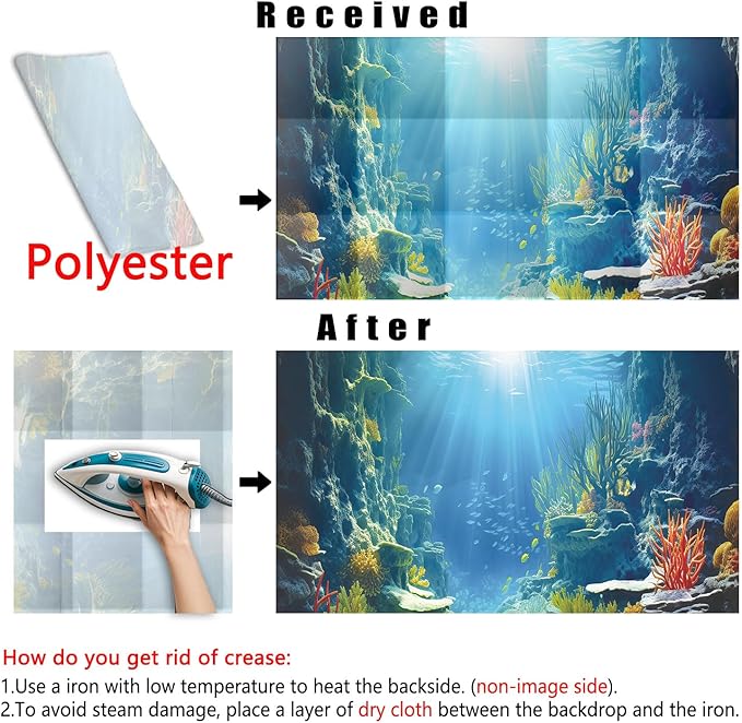 60X24IN Blue Sea Floor Aquarium Background, Natural Underwater World 3D Effect Fish Tank Decorations Background, Art Terrarium Background with 8 EVA Double-Sided Tape