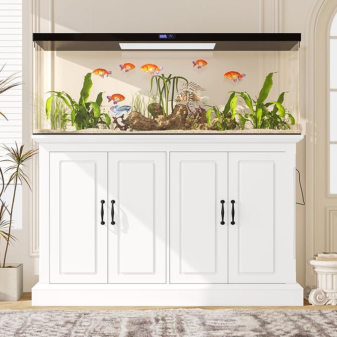 55-75 Gallon Fish Tank Stand, Modern Wooden Aquarium Stands with Power Outlet and 4 Cabinets, Heavy Duty Reptile/Turtle/Terrarium Tank Stand for Home, Office, Shopping Mall, 880LBS Capacity, White