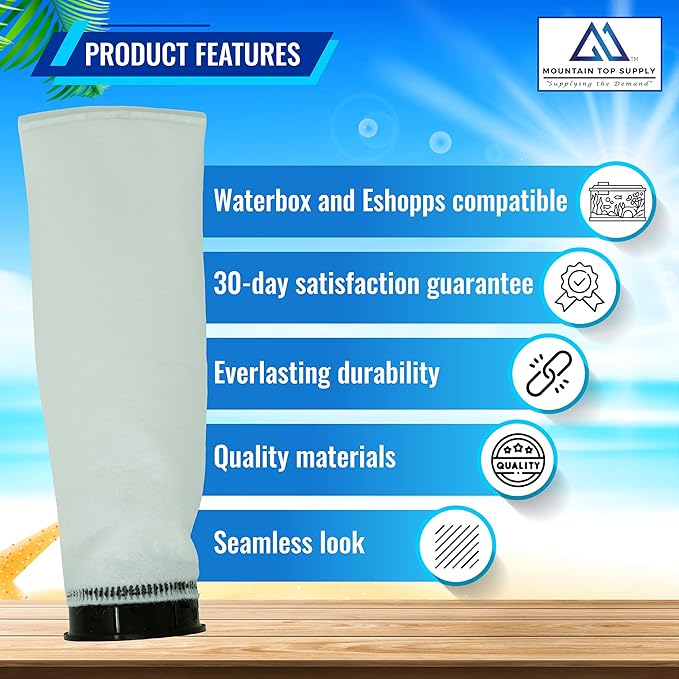 2.75 inch Filter Sock - 4 Pack Waterbox Compatible Cleaner with Black Rim; Eshopps Compatible; 225 Micron Filter Sock; Saltwater Aquarium Socks; Works with Freshwater and Saltwater