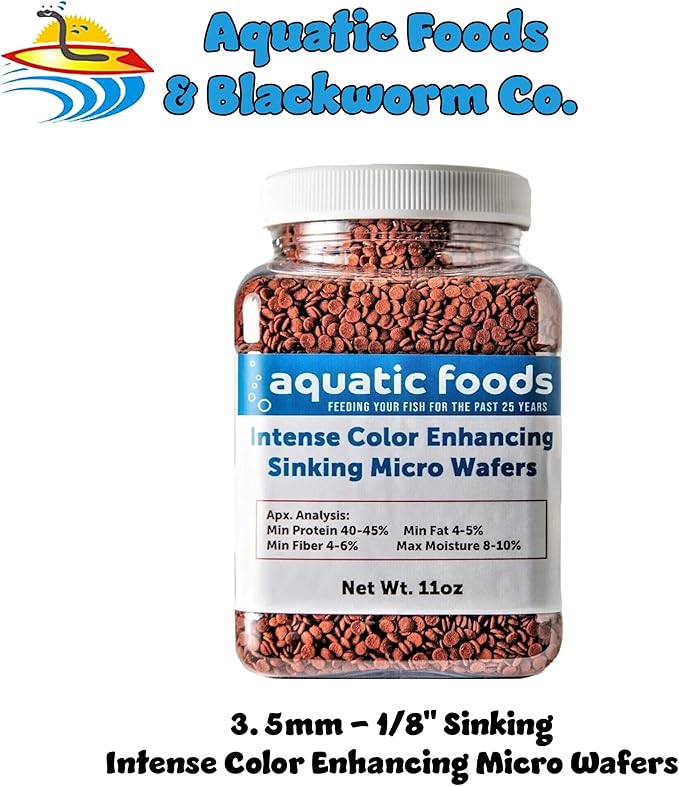 3.5mm - 1/8" Color Enhancing Sinking Micro Wafers for Bottom Fish, Shrimp, Crabs, Crayfish, All Tropical Fish…11oz Small Jar