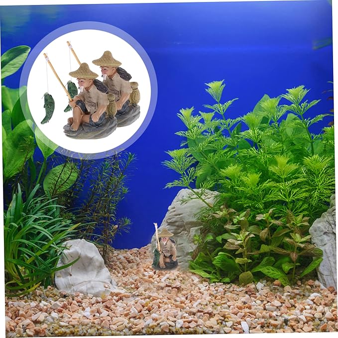 2pcs Fisherman Figurine Sand Table Adornments for Aquarium and Garden Decor Realistic Craftsmanship for Flower Pot Landscaping