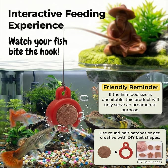 Floating Aquarium Decor with Interactive Fish Feeding Hook, Fish Tank Decorations for Betta, Guppy & Shrimp, Safe ABS Material Floating Fish Tank Decor, 3D Old Man