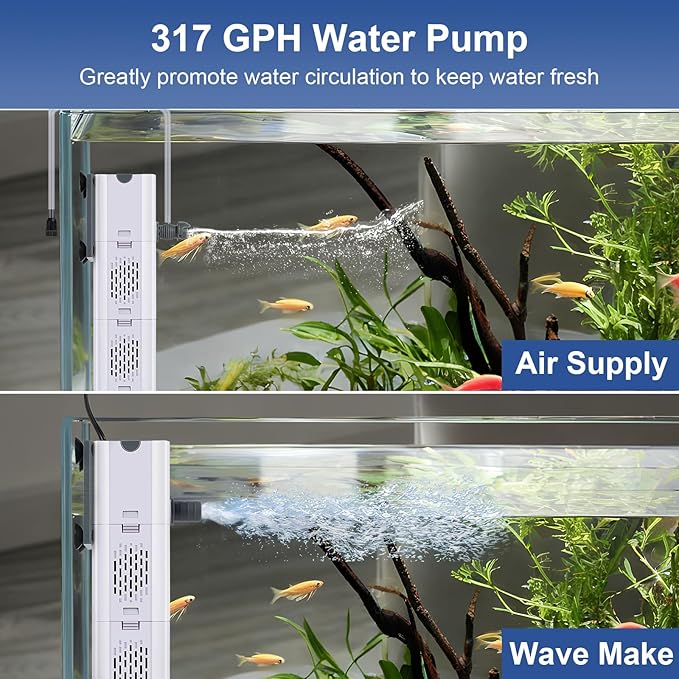 320 GPH 4-in-1 aquarium filter, 60-100 gallon fish tank filters Filtration and Oxygenation, filter for fish tank with biochemical cotton, ceramic beads, Multi-functional turtle tank filter(20 W)