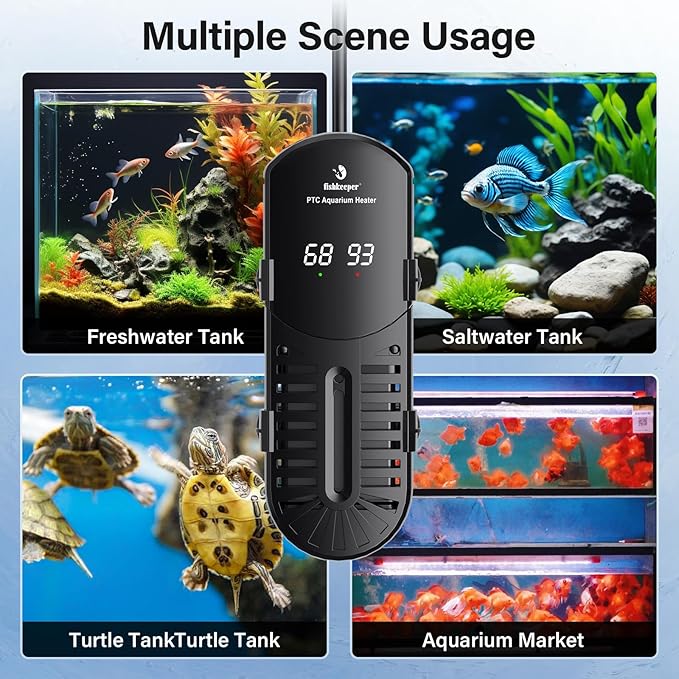 fishkeeper Aquarium Heater, 500W Submersible Fish Tank Heater with Induction Heating (IH) Systems and Temperature Controller for Freshwater Saltwater, LED Display, Explosion (No Glass) for 90-130 Gal
