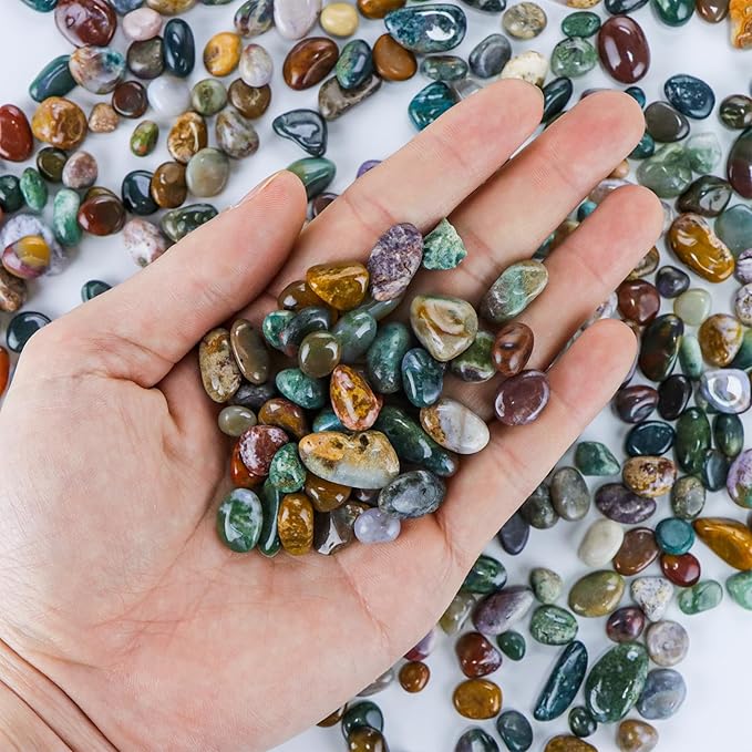 Colorful Agate 1lb Crystal Polished Tumbled Stones Irregular Shaped Crystal Chips Bulk Natural Gemstone Aquarium Gravel Rocks Vase Filler Fish Tank Gravel Home Decoration (Ocean Jasper)