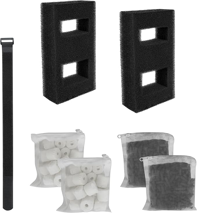 2 Set Aquarium Filter Media for Fluval SPEC, Betta, EVO and Flex Desktop Aquarium,Includes 2 Carbon Filter Refills, 2 Foam Filter, 2 Ceramic Rings & 1 Filter Cord