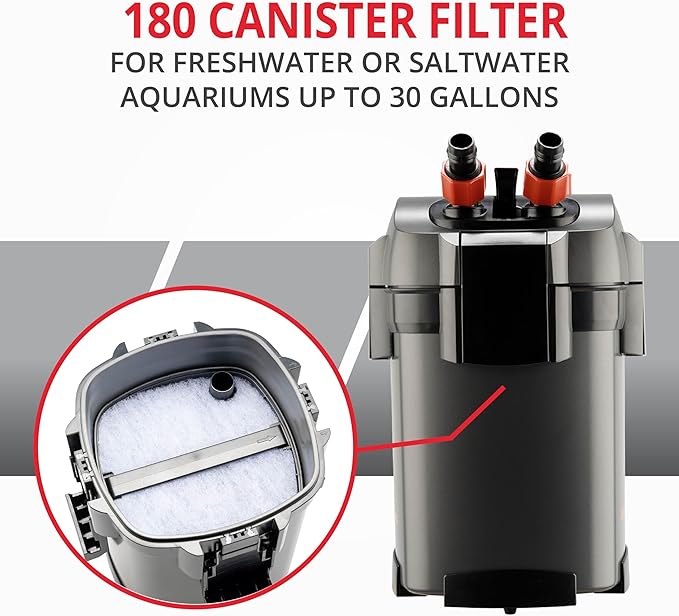 Marineland Magniflow 180 Canister Filter For Freshwater, Saltwater Aquariums Provides 3-Stage Mechanical, Chemical And Biological Filtration For a Clean Tank, With Rite-Size S Filter Media, 1 Count