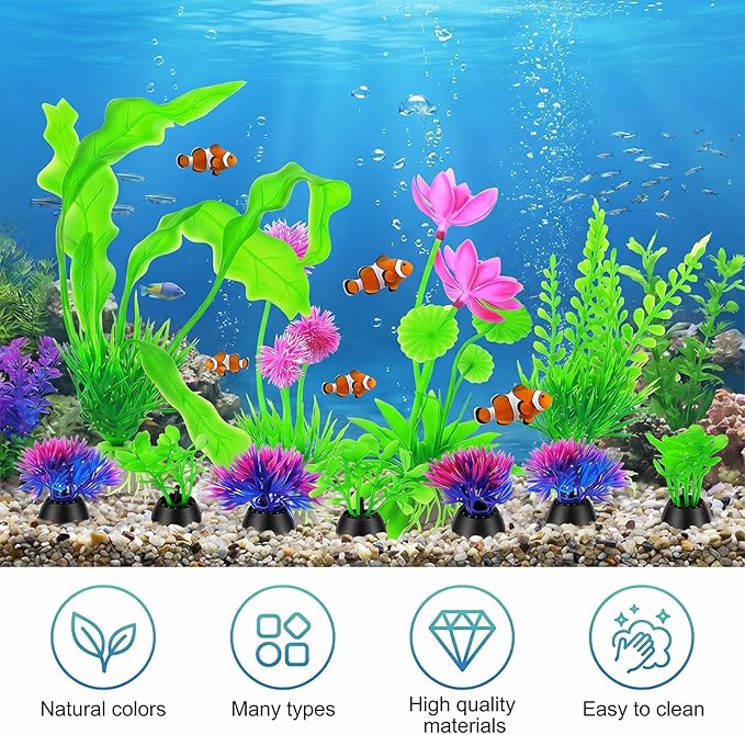 12 Pcs Fish Tank Plants Plastic Aquarium Plants, Fish Tank Accessories Aquarium Decorations Fishs Tanks Decor Aquariums Decor Plastic Plant