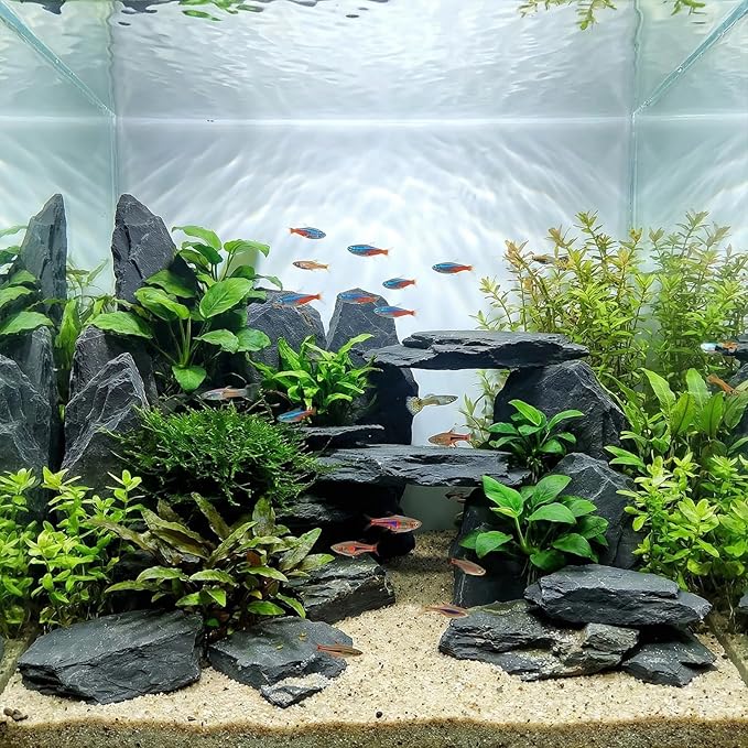YISZM Slate Rock for Aquarium, 3-5 Inch Polished Natural Stone Rocks, Fish Tank Decor, Aquascaping Rocks, Safe for Aquariums, Terrariums, 40 lbs