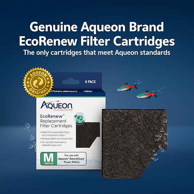 Aqueon Genuine EcoRenew Filter Cartridges, for Freshwater and Saltwater Aquariums, Medium, 6-Pack