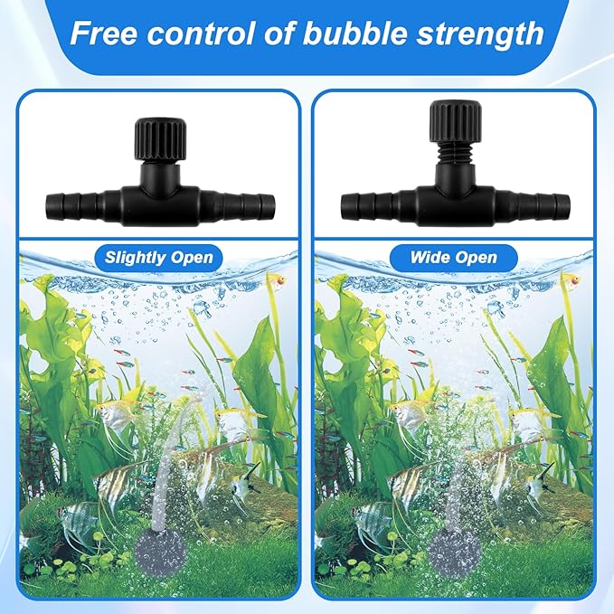 Psyqtsuary Aquarium Air Valve, 10 Pcs Aquarium Air Pump Control Valves T Shaped Single Way Plastic Air Flow Control Regulator Aquarium Air Pump Accessories for Fish Tank 3/16" ID Tubing (Black)