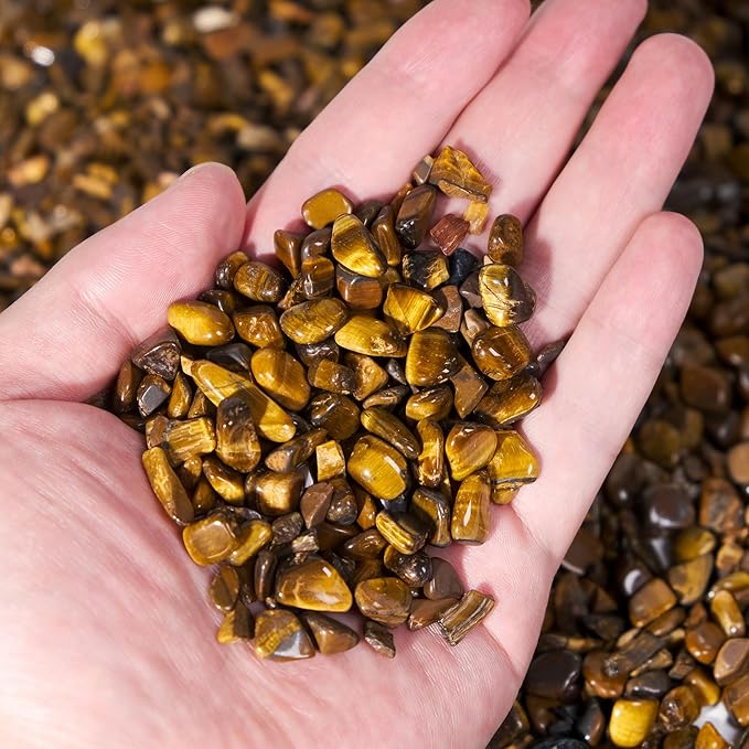 Yellow Tiger Eye Chips Bulk, Poshlished Healing Gemstone, DIY, Vase Filler, Succulent Soil, Creative Pebble, Potting Mix, Garden Decor, Aquarium Gravel & Fish Tank Rocks(Yellow Tiger Eye，1Pound)