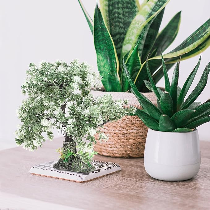 POPETPOP Aquarium Decor Fake Tree 4.13X2.36X10.62In Realistic Silk Plastic Bonsai Plant Fish Tank Ornament for Freshwater Saltwater Aquariums Home Office Decoration