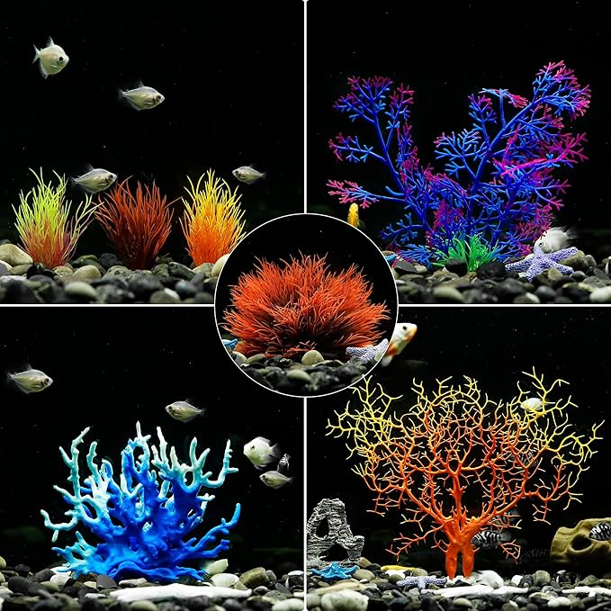 MyLifeUNIT Aquarium Plants, 7 Pack Artificial Coral Ornament for Fish Tank Decorations (Multicolor)