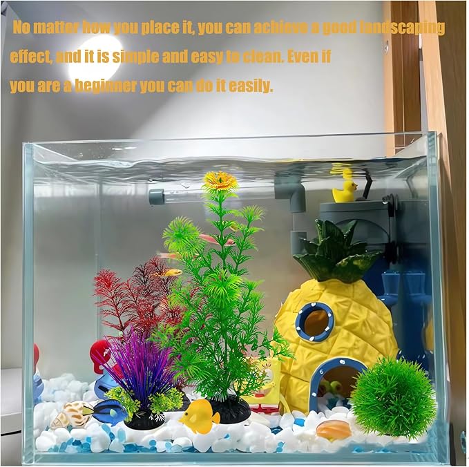 Aquarium Decorations Plants, 12Pcs Artificial Fish Tank Plants with Assorted Sizes (5-24cm), Fish Tank Accessories Fish Tank Decor, Aquarium Decor Fish Tank Plastic Plants