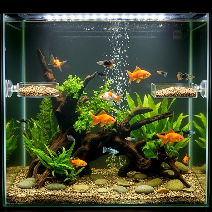 2Pcs Shrimp Feeding Dish, Aquarium Feeding Dish with Suction Cup Acrylic Fish Food Feeder for Freshwater and Saltwater Tanks Round and Square