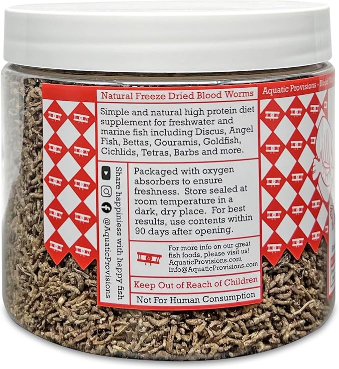 Aquatic Provisions Blood Worms 2.5 oz, Freeze Dried Fish Food for Freshwater and Marine Aquarium Species