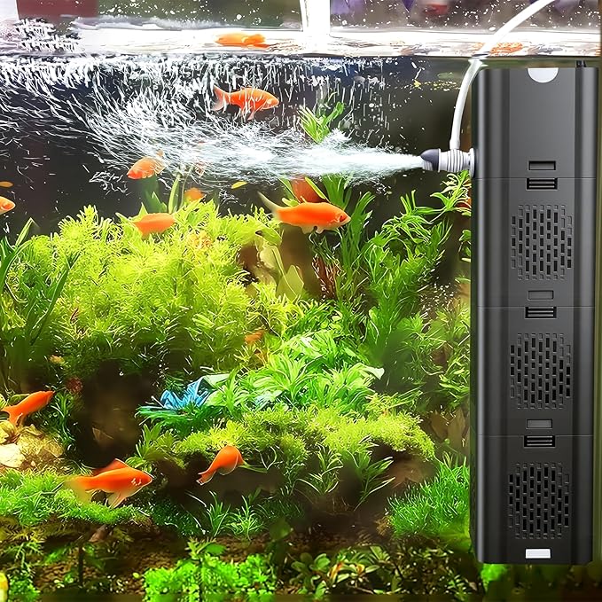 COOSPIDER Aquarium Filter 400GPH for Large 40-150 Gallon Fish Tank & Cold Plunge Hot Tub, Small Koi Pond Filter, Clear Wavemaker Oxygen Supply for Saltwater Freshwater (Black)