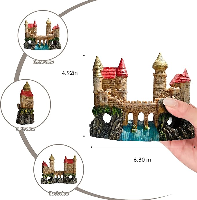 Fish Tank Castle Aquarium Decor – Large Resin Aquarium Ornaments for Aquarium Decorations, Safe Hideout Cave for Small Fish & Shrimp, Fairy Tale Fish Tank Accessories for Aquascape & Gifts