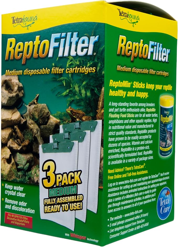 Tetra ReptoFilter Medium Filter Cartridges for Terrariums, 3 Count, Fits TetraFauna ReptoFilter 20 gal, Viquarium, and Decorative ReptoFilter