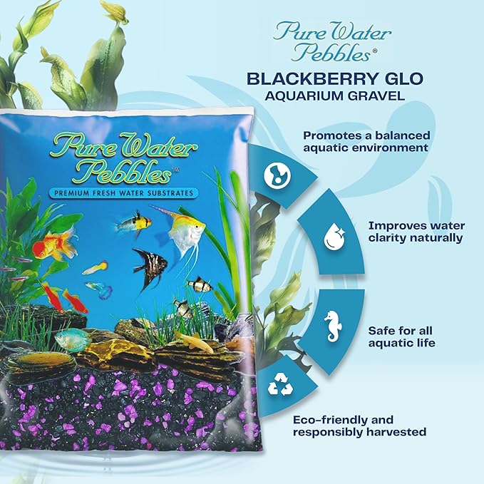Pure Water Pebbles Blakberry Glo Aquarium Gravel - 5 lbs - Non-Toxic, Colorfast, Vibrant Substrate for Aquariums, Terrariums, Ponds & Crafts