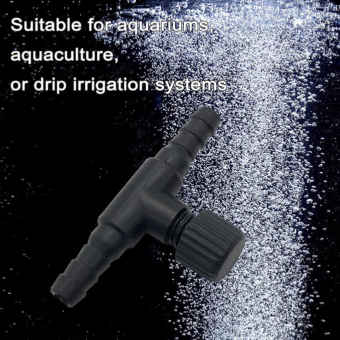 30 Pcs Aquarium Control Valves, 2-Way T Shaped Fish Tank Air Control Valve for 3/16" (4 mm) ID Air Tube(Black)