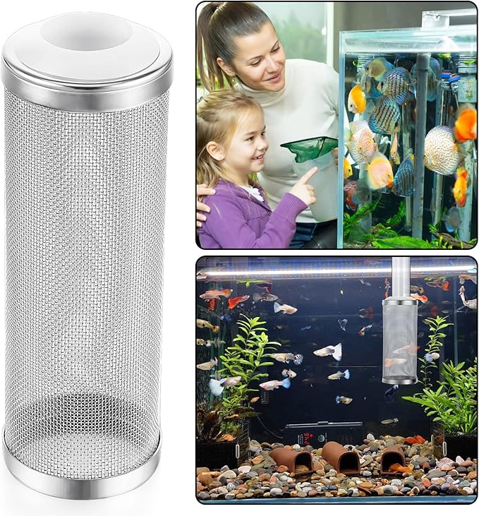2PCS Filter Covers Aquarium, 16mm Stainless Steel Filter Intake Guard Aquarium, Metal Fish Tank Mesh Intake Strainer, Metal Prefilter Tube Net Cover, Shrimp Tank Accessories for Fish Tanks Inlet Pond