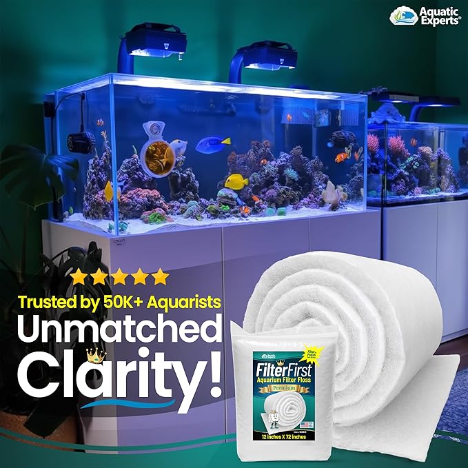 Aquatic Experts Aquarium Filter Floss for Fish Tank Filters - FilterFirst Aquarium Filter Pad - Media Roll for Crystal Clear Water, 3/4" - 1" Thick (12 Inch Wide, 72 Inch Long)
