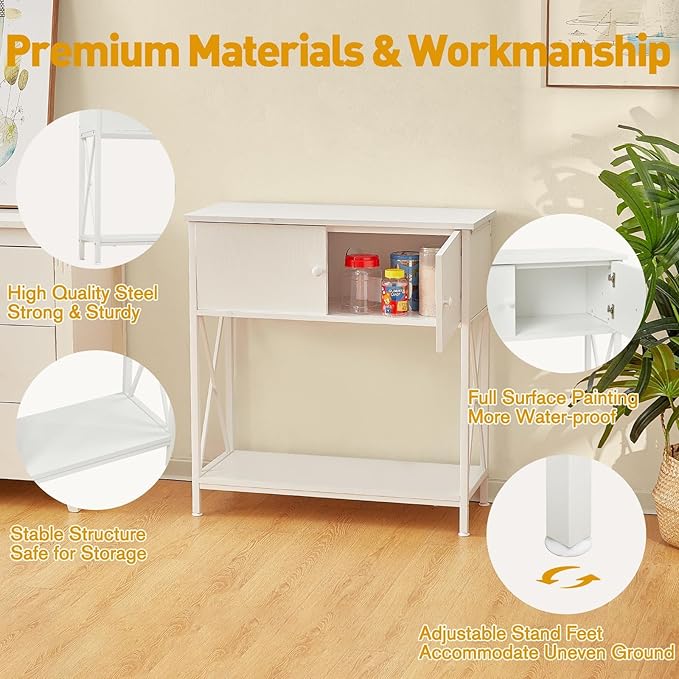 LAQUAL 20-29 Gallon Aquarium Stand with Cabinet, 20 Gallon Long Fish Tank Stand with 31''L * 12''W Tabletop, Double Heavy Metal Stand with Stable Structure, Adjustable Table Feet - White