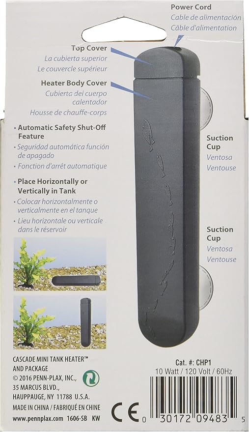 Penn-Plax Cascade Mini Fish Tank Heater – Fully Submersible – Great for Freshwater and Saltwater Aquariums – 4” Length – 10 Watt
