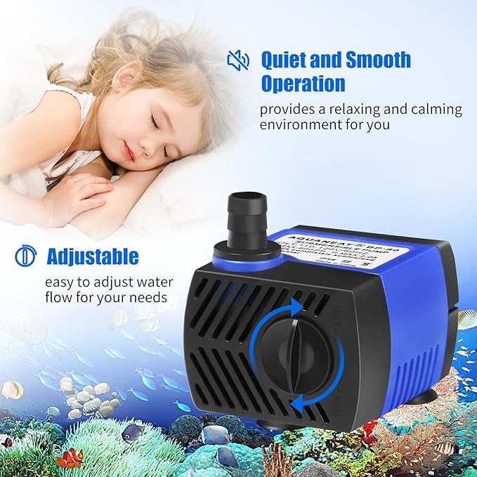 AQUANEAT Small Fountain Pump, 80 GPH Submersible Water Pump for Aquarium Fish Tank, Outdoor Water Fountain, Hydroponics, Pond Filter Pump