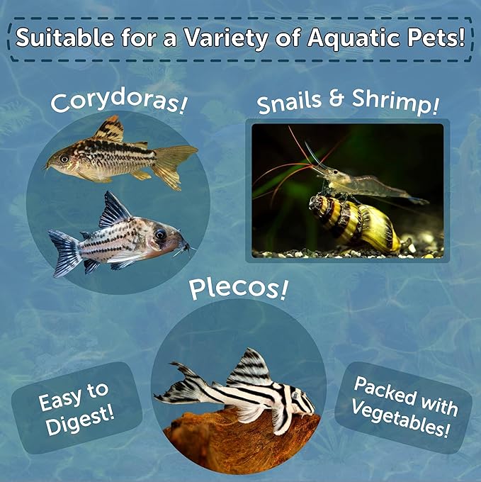 3.5mm - 1/8" Micro Sinking Wafers of Spirulina, Algae & Veggies for Bottom Fish, Plecos, Shrimp, Snails, All Tropical Fish, 4-Type Wafer & 12-Type Pellet Mix Included 10oz