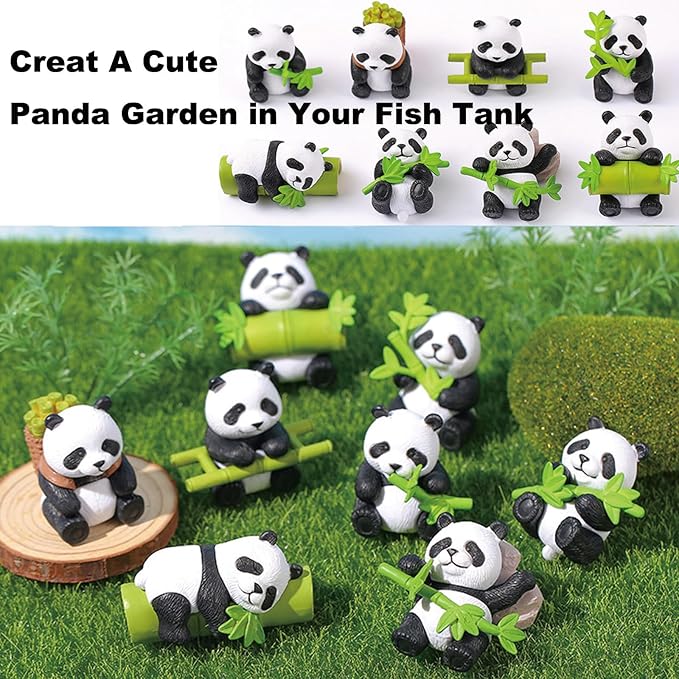 4 Pack Panda Car Decoration, Fish Tank Decorations, Cute Lively Panda Aquarium Decoration, Animal Fish Tank Display Decor, Bamboo Ornament Artificial Resin Accessories. (Set 2)