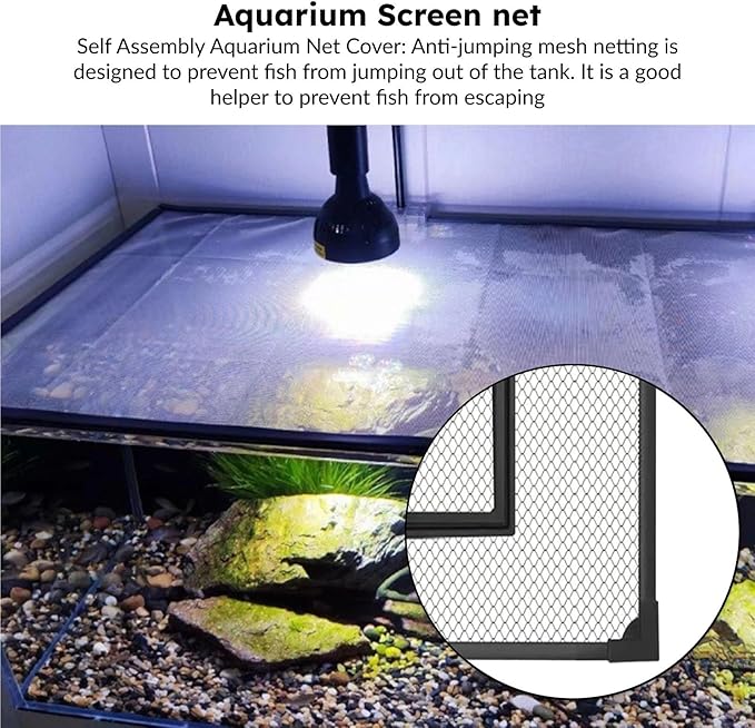 Mesh Screen Netting for Fish, DIY Self Assembly Magnetic Mesh Aquarium Lid Multiple Sizes(80x40cm)