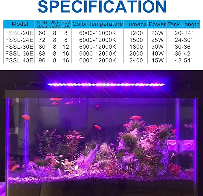 OYO WATER Aquarium LED Light 30 Inch with Timer, 24/7 Cycle, 5 Dimmable Brightness, Sunrise/Sunset Simulation for 10/20/30/55 Gallon Fish Tank