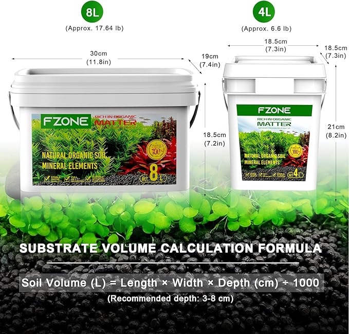 FZONE Aquarium Soil for Planted Tanks- Nutrient-Rich Aquarium Substrate for Fresh Water Live Plants, Dust-Free, Shrimp & Fish Safe，Long-Lasting pH Stable (3mm, 8L/17.64 lb, Black)