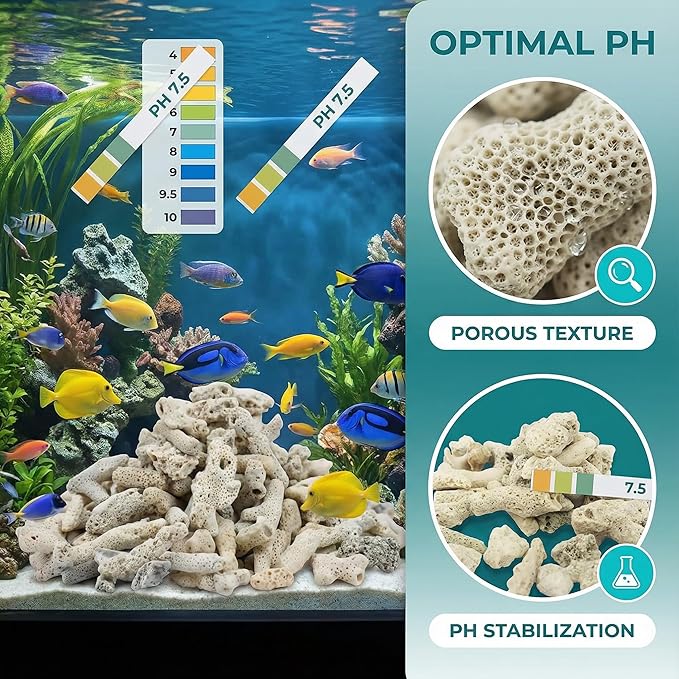 Crushed Coral Filter for Freshwater Aquarium pH Buffer Media, 1.1lb Natural Coral Gravel with Reusable Mesh Bag for Fish Tank Cichlid Substrate, Calcium Mineral for Snails