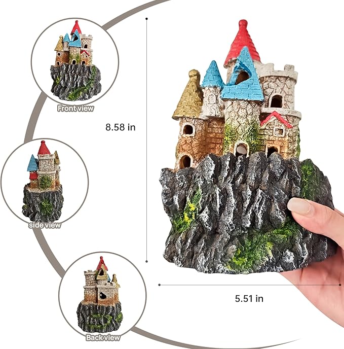Fish Tank Castle Aquarium Decor – Large Resin Aquarium Ornaments for Aquarium Decorations, Safe Hideout Cave for Small Fish & Shrimp, Fairy Tale Fish Tank Accessories for Aquascape & Gifts