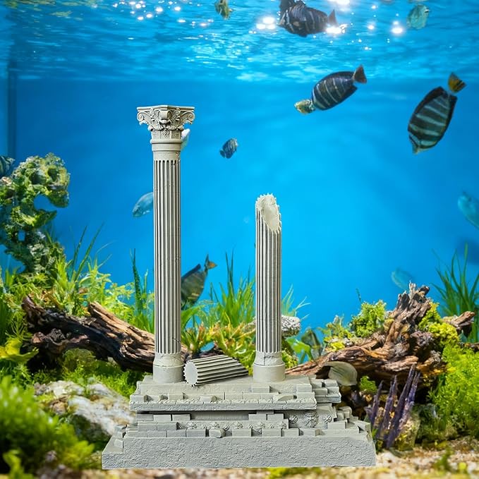 Baoblaze Roman Column Decoration Realistic Resin Aquarium Decor Fish Tank Accessories Landscape Decoration Roman Pillar Decor 18.5cm, Set B