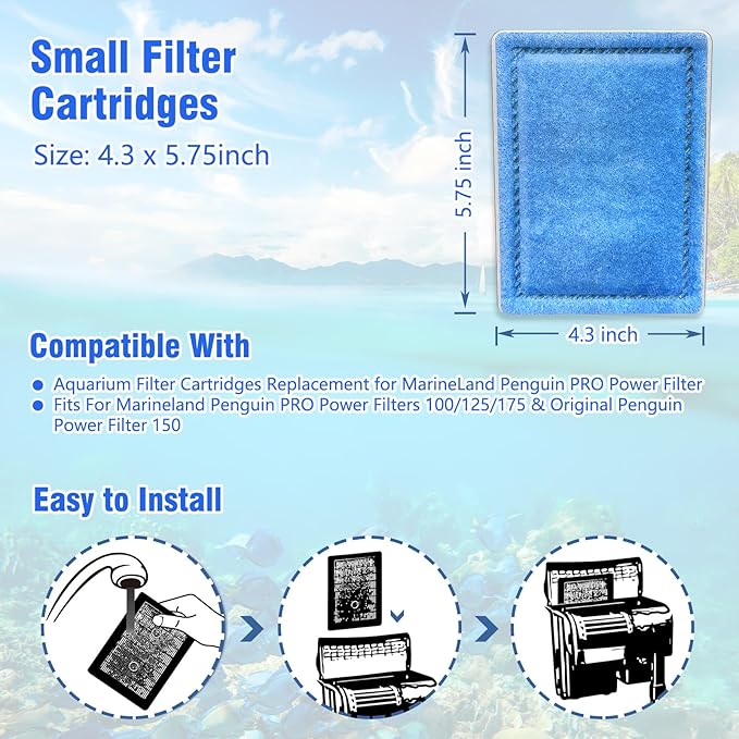 9-Pack Rite-Size B Aquarium Filter Cartridges for Marineland Penguin PRO Power Filters 100/125/175 & Original Penguin Power Filter 150