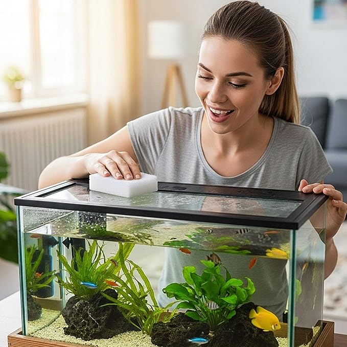 Vesici 24 Pcs Aquarium Algae Pad Double Side Algae Pad Aquarium Cleaner Sponge Non Scratch Fish Tank Scraper Cleaning Tools for Glass Acrylic Turtle Fish Tank Supplies(White)