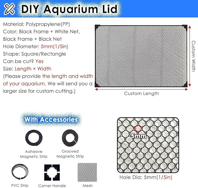 Aquarium Anti-Jump Cover， Terrarium Ventilation Opening Hood Avoid Cat Catching Fish Front/Side Mount(L70xW40cm(27.6x15.7in))