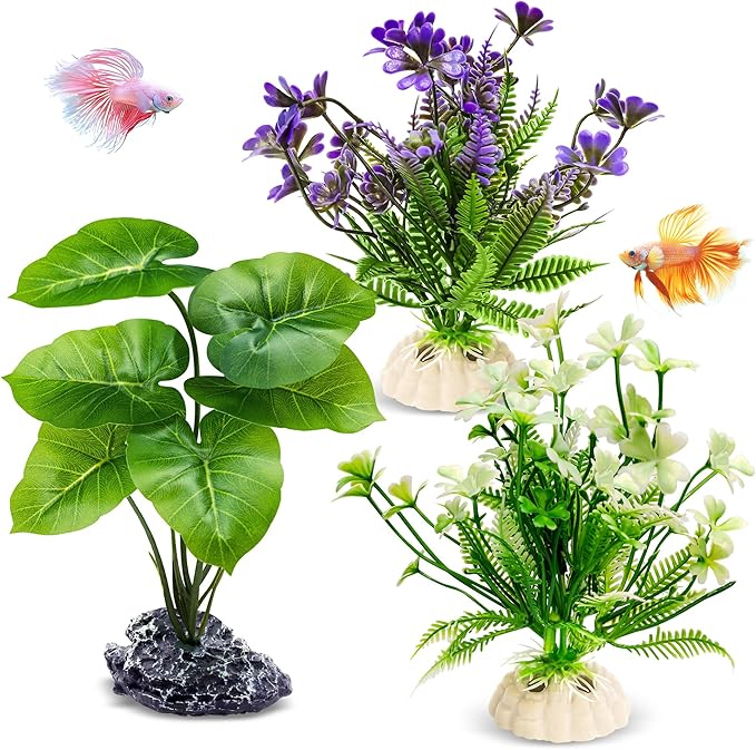 GOZILLA Fish Tank Plants, Reptile Artificial Plastic Plants, Reptile Plants for Terrarium, Aquarium Decorations Resin Pedestal Ornaments for Fish Tank Accessories Set.(3PCS/B-Set)
