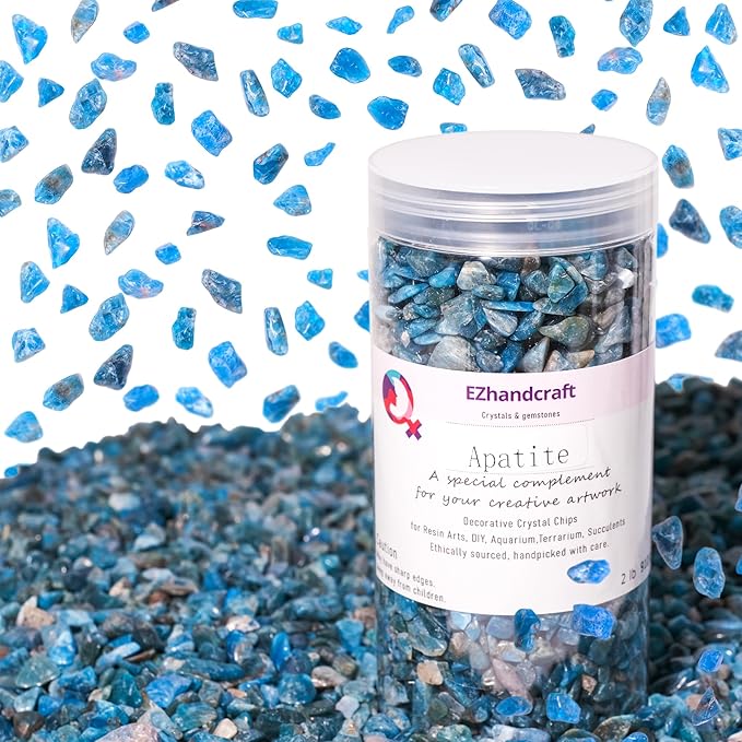 Apatite Crystal Chips 2lbs (1800+ Pieces) – 5-8mm Natural Blue-Green Gemstones for Aquarium Gravel, Terrarium Decor, Plant Drainage, Jewelry Making & Spiritual Gifts