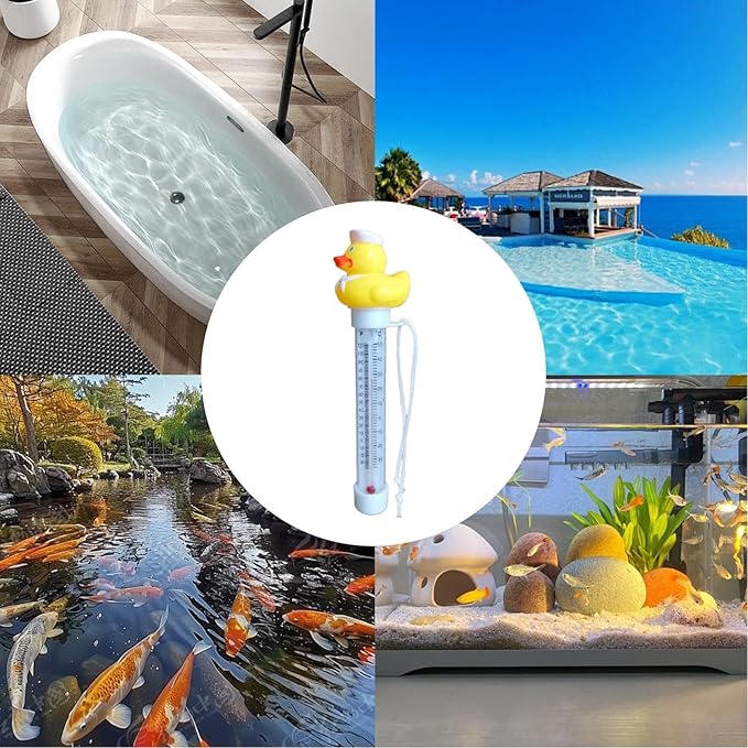 Pool Floating Thermometer, Bath Thermometer, Easy-Read Water Temperature Gauge with String, Duck Shape Floating Swimming Pool Thermometer, Temperature Gauge for Hot Tubs & Aquariums