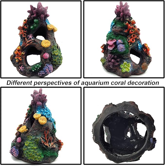 Tfwadmx Aquarium Coral Decoration Resin Fish Tank Hiding Mountain Cave Betta Hideaway House Rock Reef Ornament, 2 Pack.