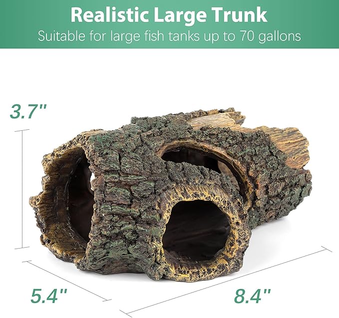 Uniclife Aquarium Large Betta Log Resin Hollow Tree Trunk Decor Artificial Wood Fish House Cave Bark Ornament with Hideout Holes for Shrimp Small Cichlid Lizard and Turtle in 10-70 Gallon Fish Tank